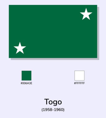 Togo Vektör İllüstrasyonu (1958-1960) açık mavi arka planda izole edilmiş bayrak. Renk Kodlu Çizim Togo bayrağı. Orijinaline olabildiğince yakın..