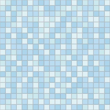 Beyaz ve açık mavi seramik taban ve duvar fayanslarının vektör grafiği. Geometrik mozaik doku. Kare karolar pürüzsüz desen. Beyaz ve açık mavi renklerdeki fayansların soyut arkaplanı.