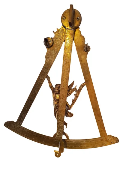 Ancient Bronze Navigation Sextant Astrolabe Isolate White Background — Stock Photo, Image