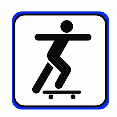 Beyaz zemin üzerinde mavi çizgili kaykay tabelası