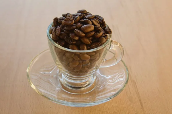 Чашка Горячего Кофе Кофейными Зёрнами Заднем Плане Стоковое Фото