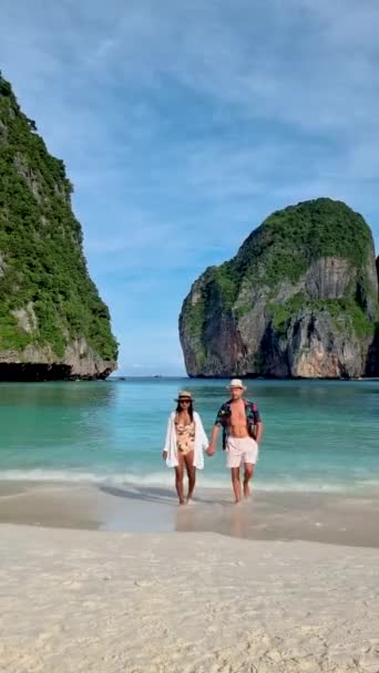 Порожній Пляж Майя Рано Вранці Туристів Пляжі Koh Phi Phi — стокове відео