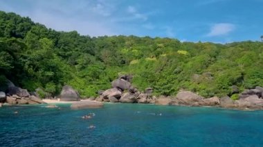 Similan Adaları 'nda insanlar Tayland' daki milli parklarda şnorkelle yüzüyor.. 