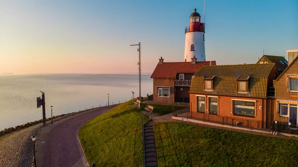 Urk Flevoland Netherlands Sunset Lighthouse Harbor Urk Holland — Stock Photo, Image
