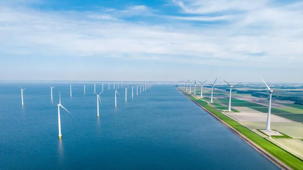 Turbiny Wiatrakowe Morzu Lotu Ptaka Góry Ogromnym Parku Wiatraków Holandii — Zdjęcie stockowe