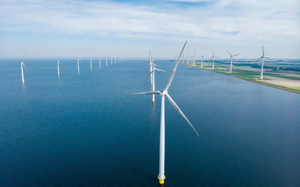 Ветряные Мельницы Видом Море Высоты Беспилотника Огромном Ветряном Парке Нидерландах — стоковое фото