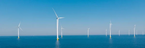 海上风车涡轮机 海上风车涡轮机无人机瞄准镜 — 图库照片
