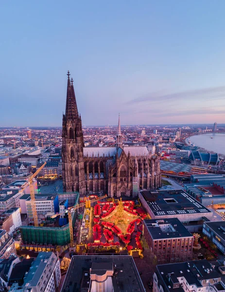 Cologne Germany Christmas Market Aerial Drone View Cologne Rhine River — Stock Photo, Image