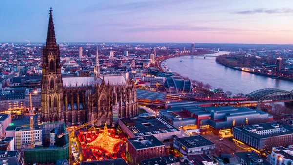 Cologne Germany Christmas Market View Drone — Stock Photo, Image