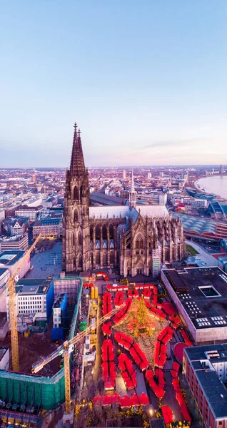 Cologne Germany Christmas Market Aerial Drone View Cologne Cathedral Dom — Stock Photo, Image