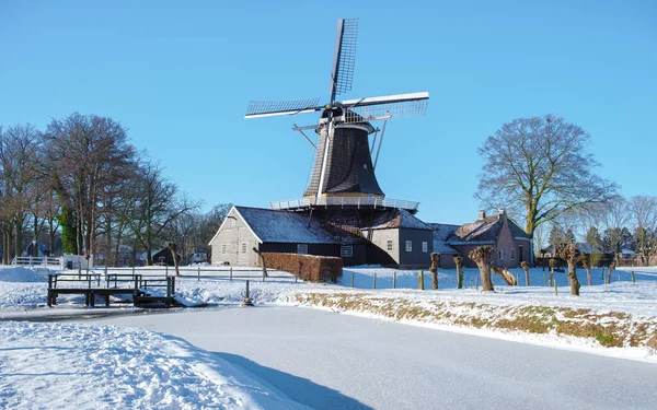 Wooden Windmill Snow Netherlands Winter Cold Weather Netherlands Snow Windmill Stock Image