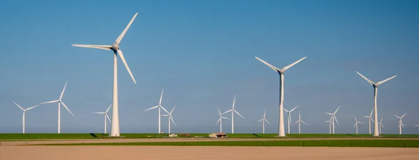 Éoliennes Avec Ciel Bleu Aux Pays Bas — Photo