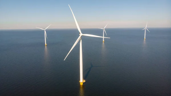 Windmill Turbines Sea Blue Sky Drone Aerial View Windmill Park — Stock Photo, Image
