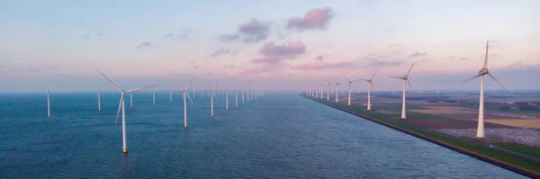 Вітряні Турбіни Морі Блакитним Небом Дрони Парку Вітряків Нідерландах — стокове фото
