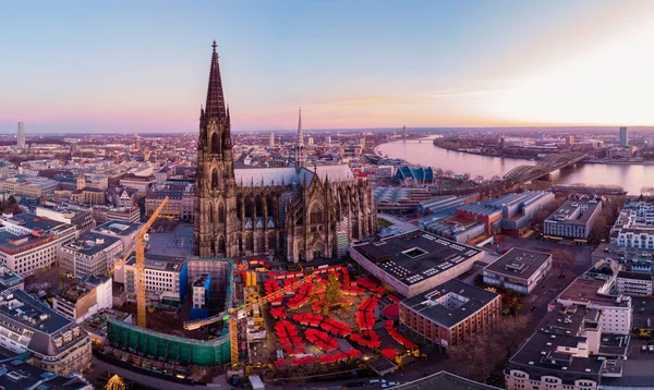 Різдвяний Ринок Кельнської Німеччини Вид Повітря Над Річкою Кельн Кафедральний — стокове фото