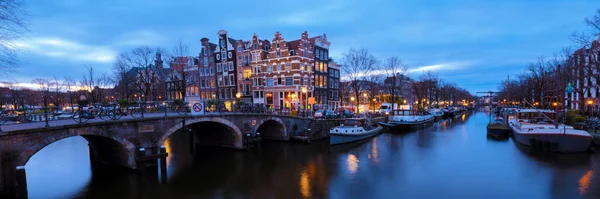 Amsterdam Pays Bas Canaux Avec Lumières Pendant Soirée Décembre Pendant — Photo