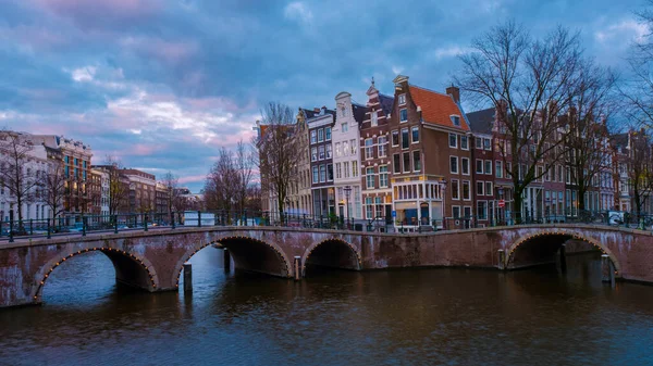 Amsterdam Paesi Bassi Canali Con Luci Durante Sera Dicembre — Foto Stock