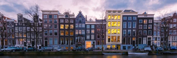 Amsterdam Niederlande Kanäle Mit Lichtern Abend Dezember — Stockfoto