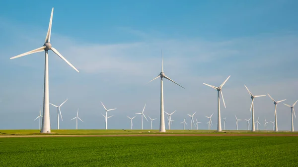 Парк Вітряних Млинів Турбінами Windmill Генерує Електроенергію Блакитною Концепцією Зеленої — стокове фото