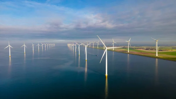 Drone View Windmill Park Wind Mill Turbines Generating Electricity Blue — Stock Photo, Image