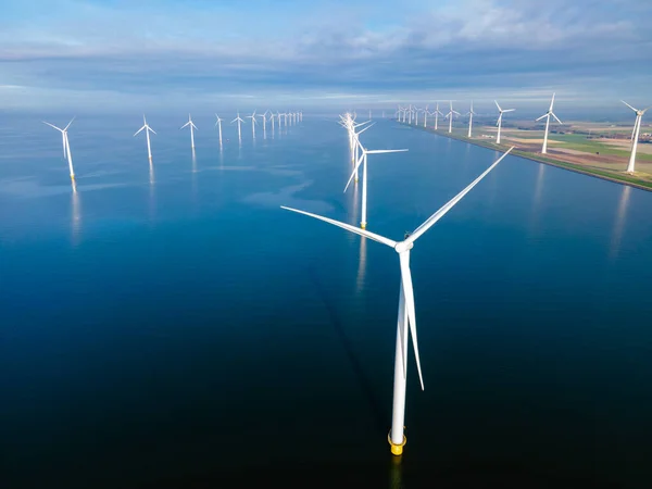 Windmill Turbines Sea Seen Drone Aerial View Huge Windmill Park — Stock Photo, Image