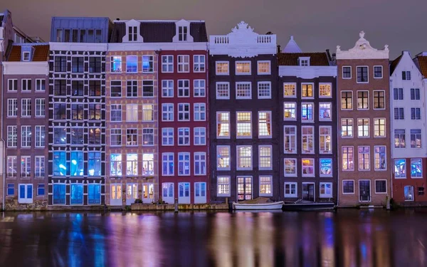 Amsterdam Pays Bas Canaux Avec Lumières Pendant Soirée Décembre Pendant — Photo