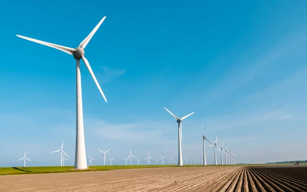 Нідерландах Вітряні Турбіни Генерують Електричний Струм Блакитною Зеленою Енергією — стокове фото