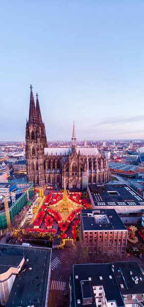 Kölner Weihnachtsmarkt Drohnen Blick Über Den Kölner Dom Weihnachten — Stockfoto