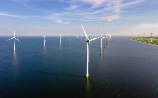 Widok Lotu Ptaka Parku Wiatraków Turbinami Wiatraków Holandii Widok Drona — Zdjęcie stockowe