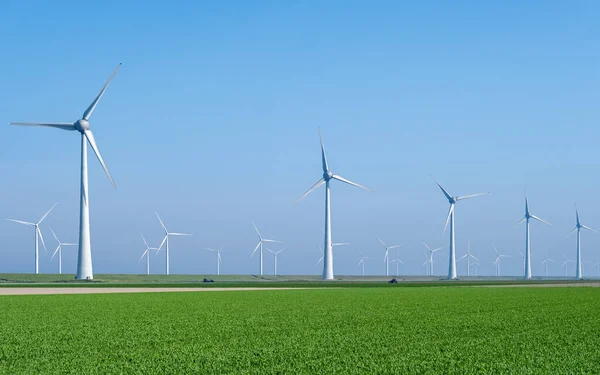 Szélmalom Park Szélmalmok Turbinák Kék Generáló Villamos Energia Zöld Energia — Stock Fotó