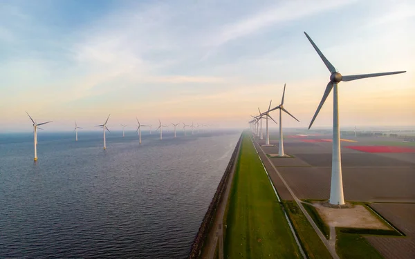 Drone Aerial View Windmill Park Netherlands Windmills Turbines Generating Electric — Stock Photo, Image