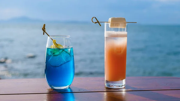 Cocktails Dans Café Plage Pattaya Thaïlande Coucher Soleil — Photo