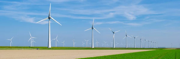Panorama Banner Mit Windmühlenpark Mit Windkraftanlagen Riesige Windkraftanlagen Den Niederlanden — Stockfoto