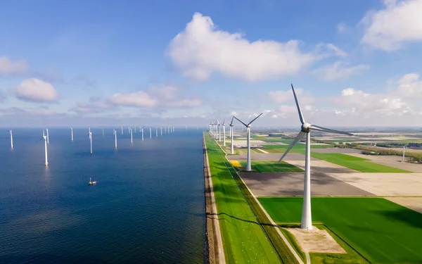 Éoliennes Turbines Pendant Hiver Générant Électricité Avec Ciel Bleu Des — Photo