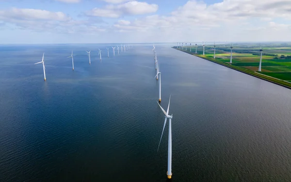 Drone Aerial View Windmill Park Windmills Turbines Ocean — Stock Photo, Image