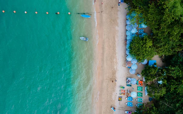 Drone Aerial View Cozy Beach Pattaya Thailand People Sunbathing Beach — Stock Photo, Image
