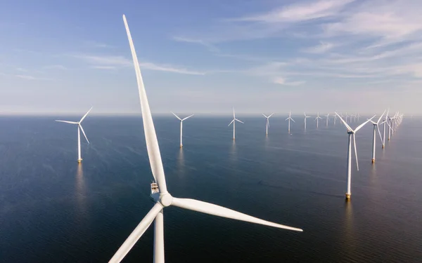 Green Energy Windmill Park Windmills Turbines Ocean Summer Day — Stock Photo, Image