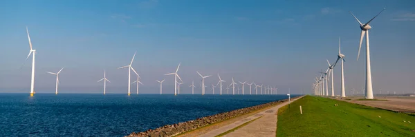 Green Energy Windmill Park Windmills Turbines Ocean Summer Day — Stock Photo, Image