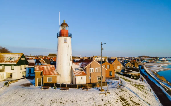 Faro Urk Durante Invierno Con Paisaje Nieve Los Países Bajos —  Fotos de Stock