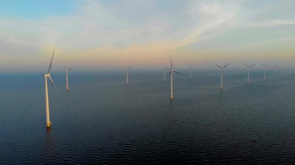 Vue Par Drone Des Éoliennes Mer Générant Énergie Verte Aux — Video