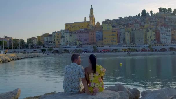 Menton Frankreich Paar Männer Und Frauen Urlaub Der Cote Azur — Stockvideo