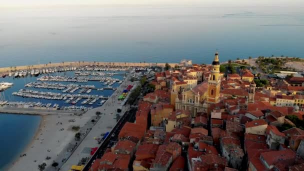 Gamla Stan Menton Franska Rivieran Frankrike Drone Antenn Utsikt Över — Stockvideo