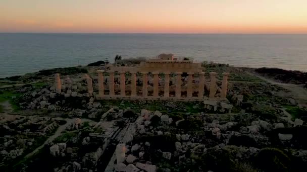 Selinunte Ναός Drone Εναέρια Άποψη Των Ελληνικών Και Ρωμαϊκών Ναών — Αρχείο Βίντεο