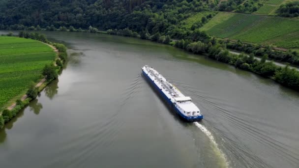 Transporte Gás Barco Navegação Interior Sobre Rio Mosel Alemanha Dia — Vídeo de Stock