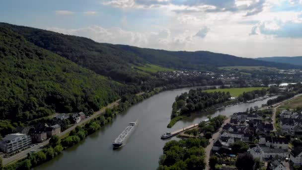 Inland Shipping Boat Gas Transport River Mosel Germany Bright Summer — Stock Video