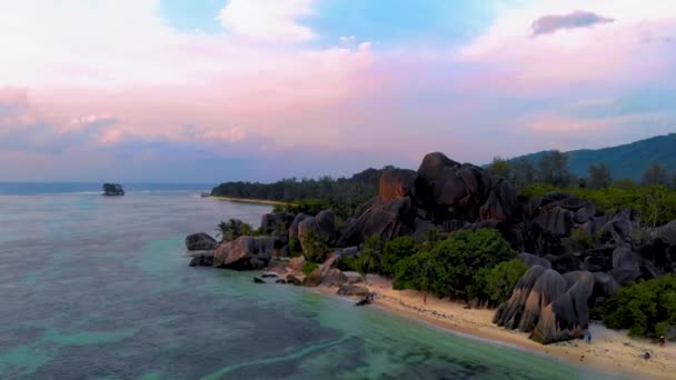 Anse Bron Dargent Digue Seychellen Tropisch Strand Anse Bron Dargent — Stockvideo