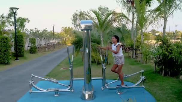 Asijské Ženy Cvičí Fitness Veřejném Parku Pattaya Thajsku Thajská Zralé — Stock video