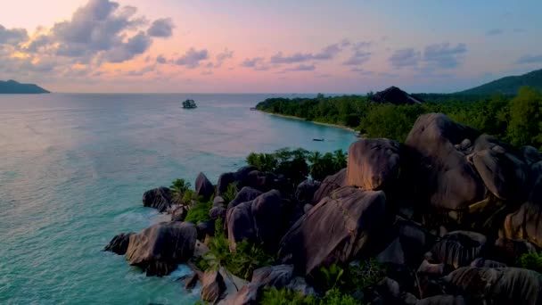 Знаменитые Гранитные Скалы Anse Source Dargent Самый Красивый Пляж Сейшельских — стоковое видео
