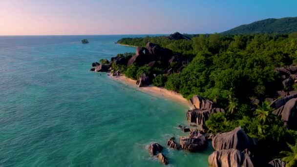 Coucher Soleil Sur Plage Anse Source Dargent Seychelles Île Digue — Video