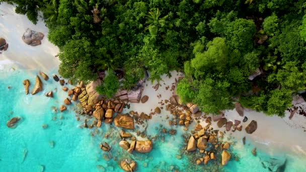 Anse Lazio Παραλία Praslin Νησί Σεϋχέλλες Μυστική Μικρή Παραλία Στον — Αρχείο Βίντεο